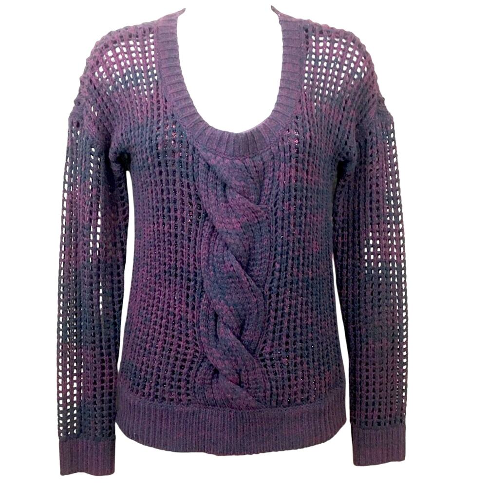 Express Loose Weave Pullover Sweater Maroon Black Cable Knit Scoop Neck